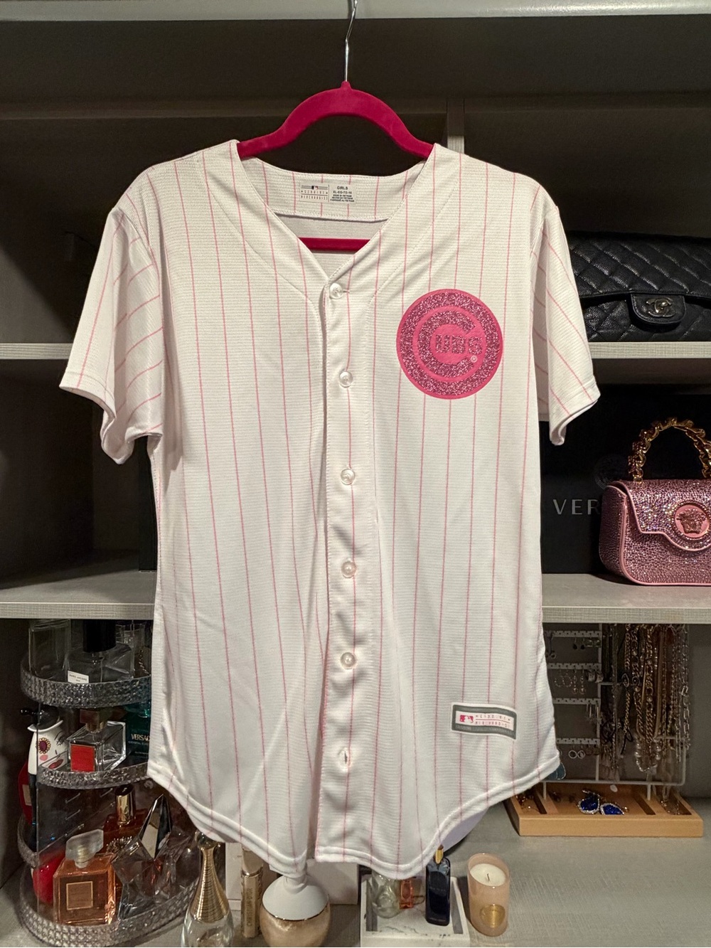 NFL White Baseball Jersey with Pink Pinstripes